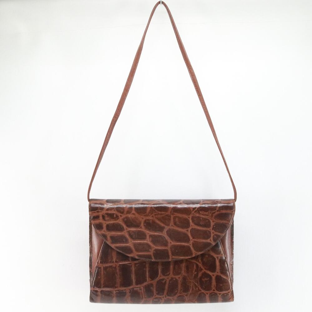 Papillon Maroquinerie Handbag Brown Croc Faux Leather Envelope Clutch Bag